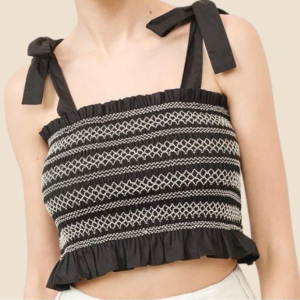 Guess black and white ruched crop top